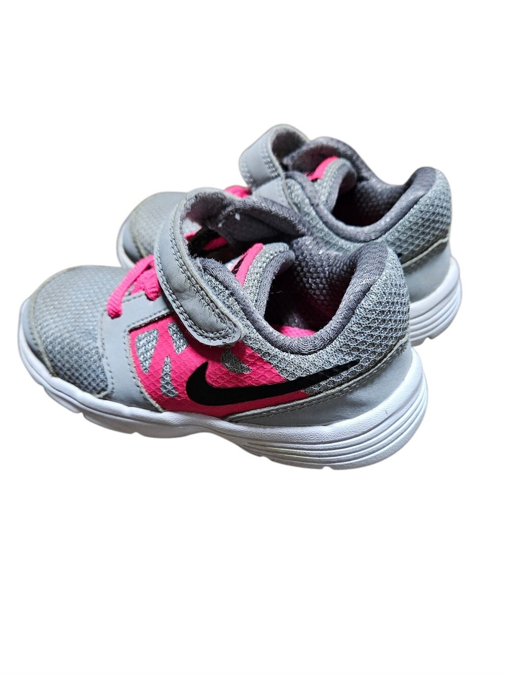 Nike Downshifter 6 Kids Gray and Pink Velcro Athletic Sneakers, Size 7C